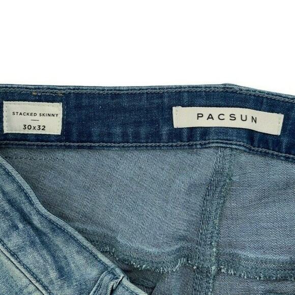 Pacsun Los Angeles Jeans Men Size 30X32 Stacked Skinny Stretch Pocket Blue Denim - Picture 11 of 12